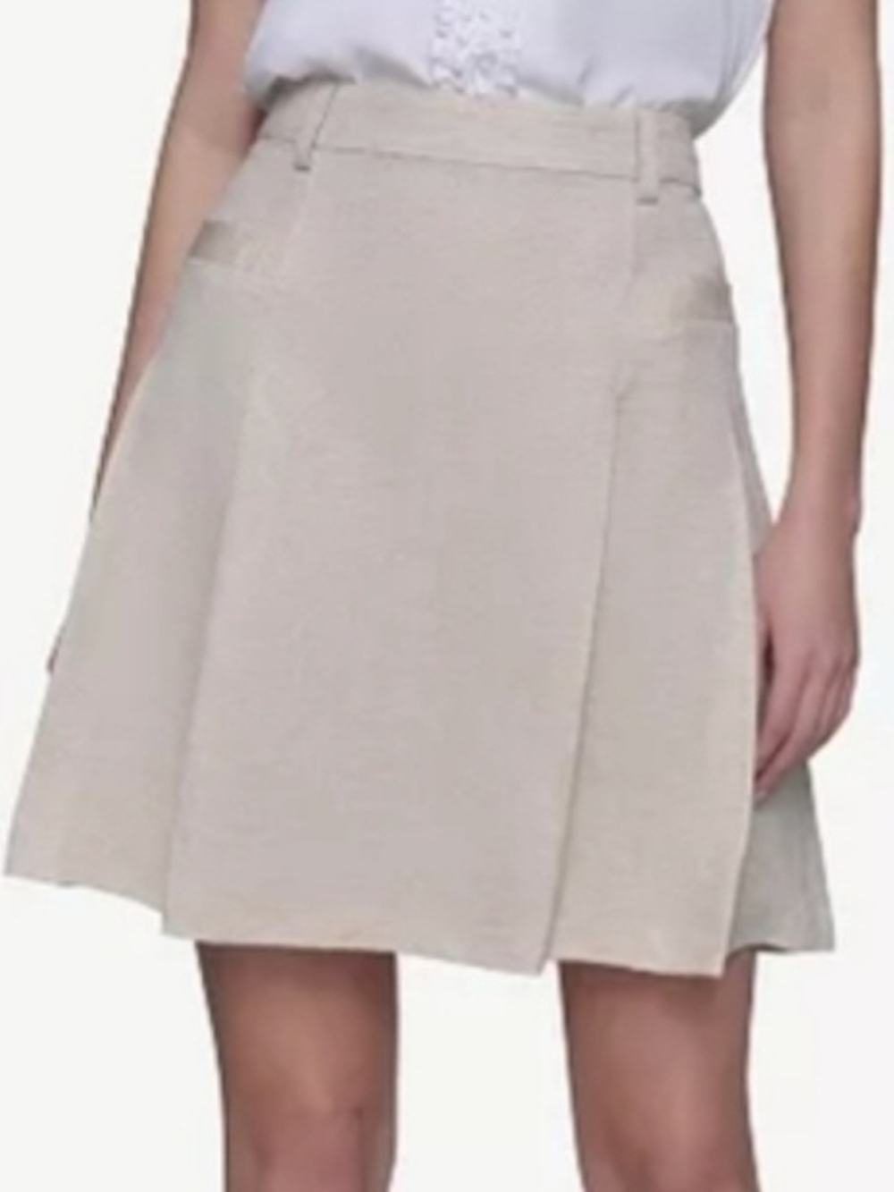 Karl Lagerfeld Paris Lurex Pleated Skirt Short Flare Metallic Beige Womens 14